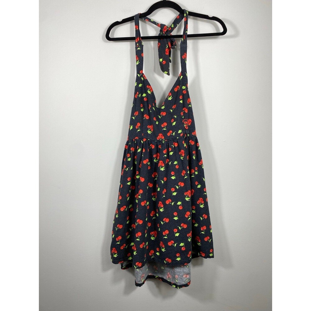 Urban Outfitters Cherry Print Halter Dress Polka Dot Linen Blend S/P